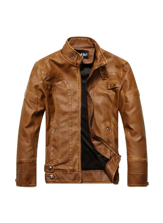 Leather Zip Up Jacket Brown - Image 1