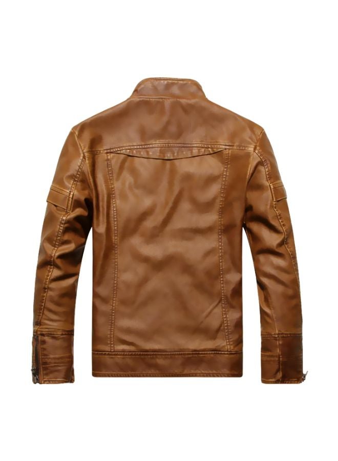 Leather Zip Up Jacket Brown - Image 2