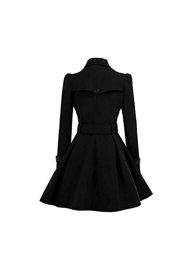 Woolen Long Sleeves Coat With Belt Black  - Image 2