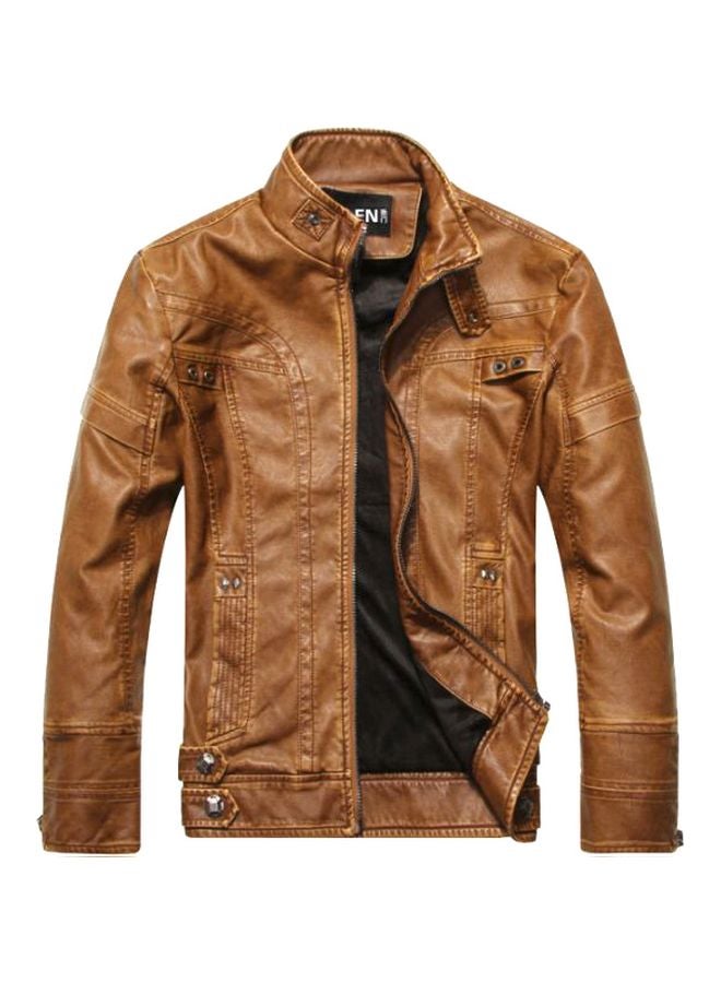 Zippered Leather Jacket Brown  - Image 1