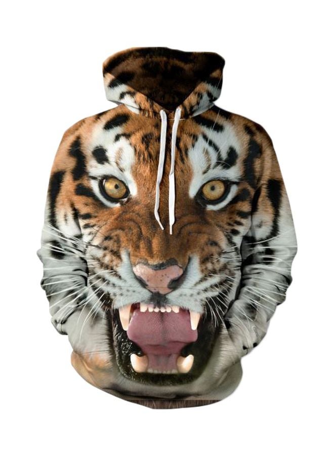 Digital Animal Printed Hoodie White/Black/Brown - Image 1