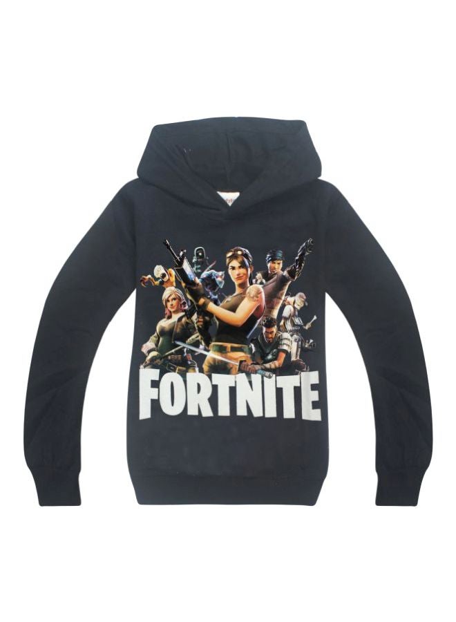 2-Piece Fortnite Printed Hooded Jacket And Pant Set Black/White  - Image 3