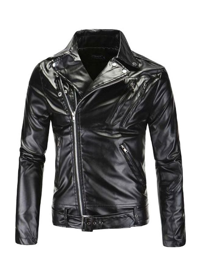 Leather Biker Jacket Black - Image 1