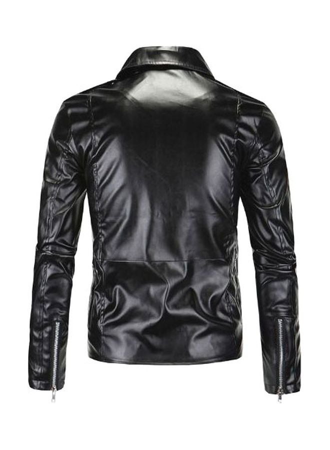 Leather Biker Jacket Black - Image 2