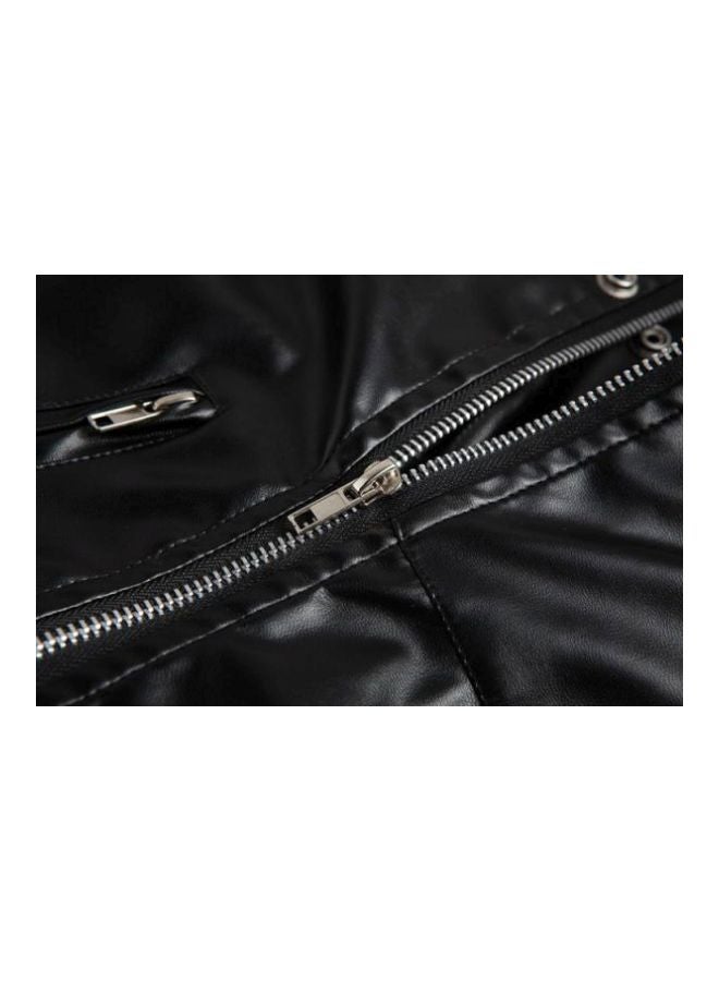 Leather Biker Jacket Black - Image 3