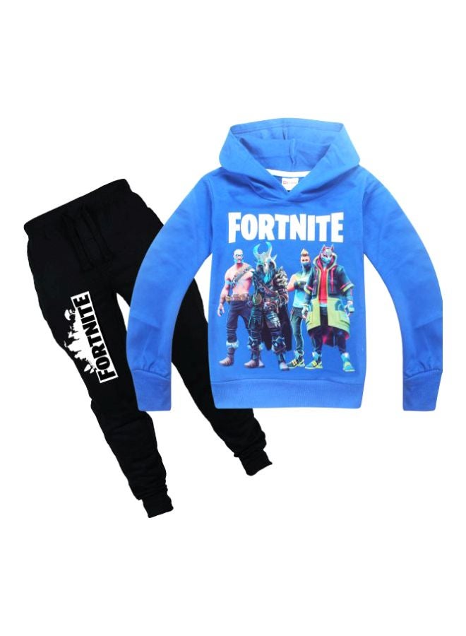 2-Piece Hoodie And Joggers Set Blue/White/Black