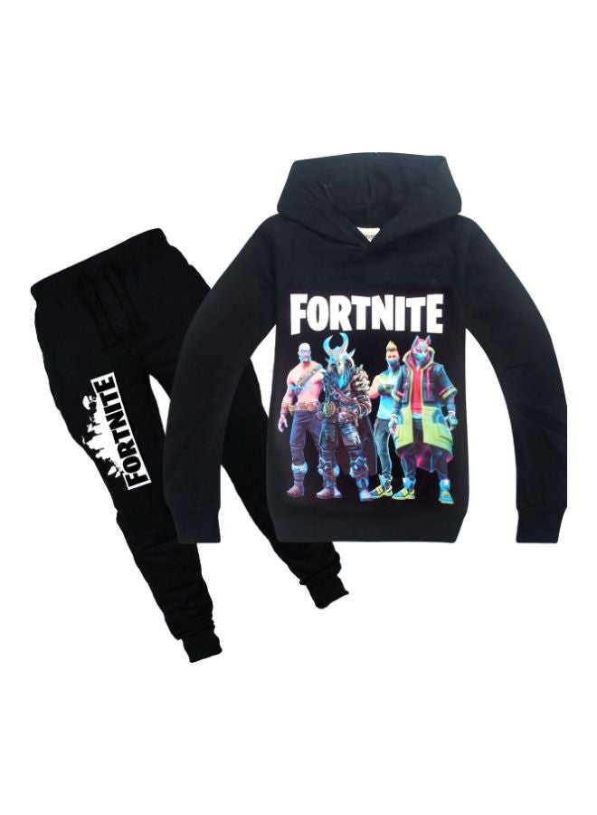 2-Piece Hoodie And Joggers Set Black/White/Green