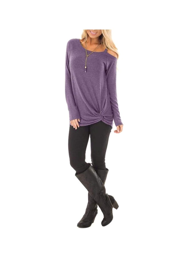 Polyester Long Sleeves Blouse Purple  - Image 3