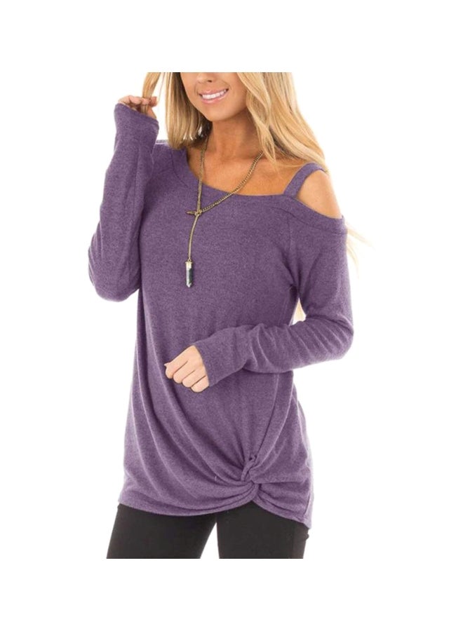 Polyester Long Sleeves Blouse Purple  - Image 1