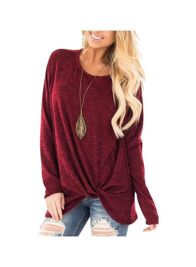 Polyester Long Sleeves Blouse Wine Red - Image 1