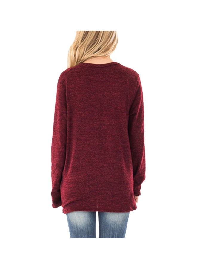 Polyester Long Sleeves Blouse Wine Red - Image 2