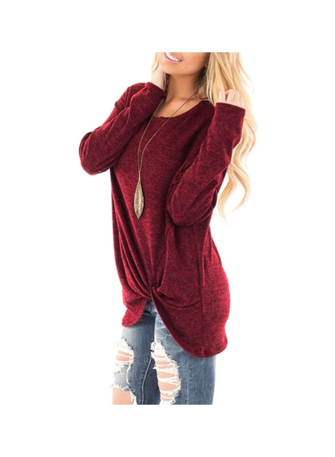 Polyester Long Sleeves Blouse Wine Red - Image 3
