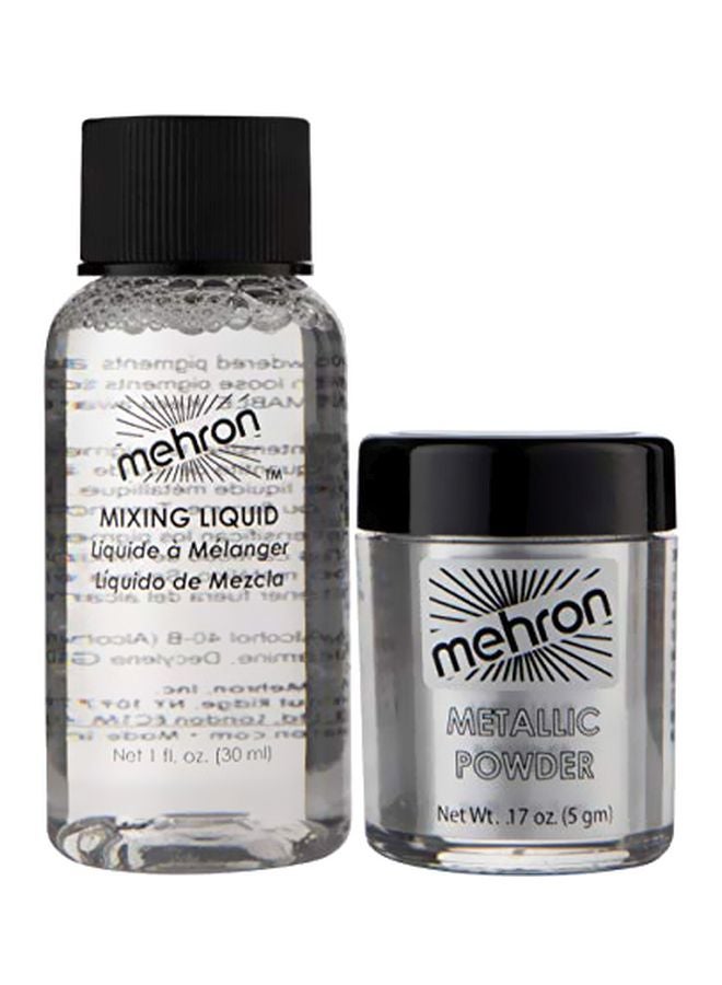 mehron Makeup Metallic Powder With Mixing Liquid Silver  - Image 1