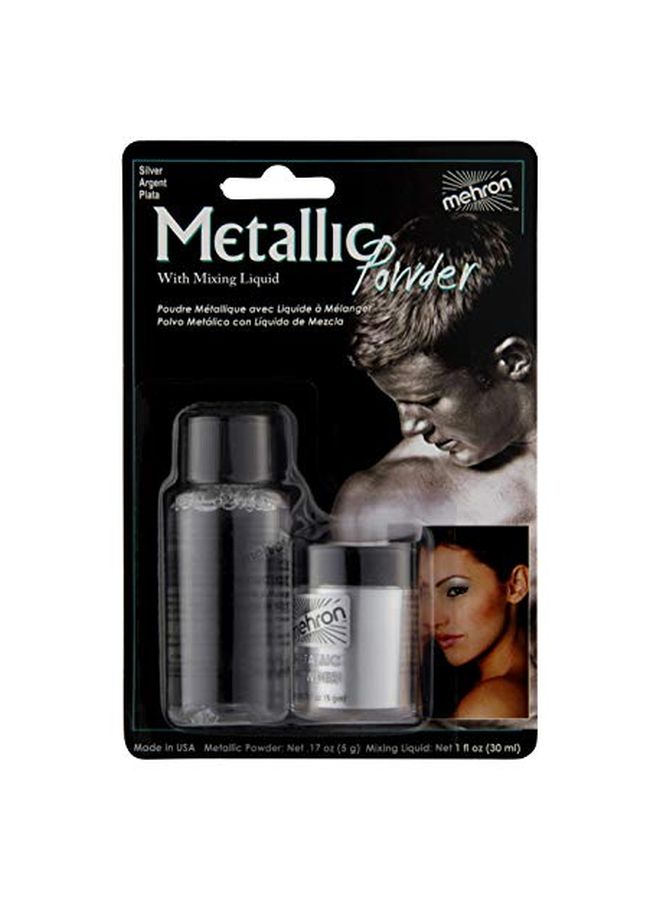 mehron Makeup Metallic Powder With Mixing Liquid Silver  - Image 2