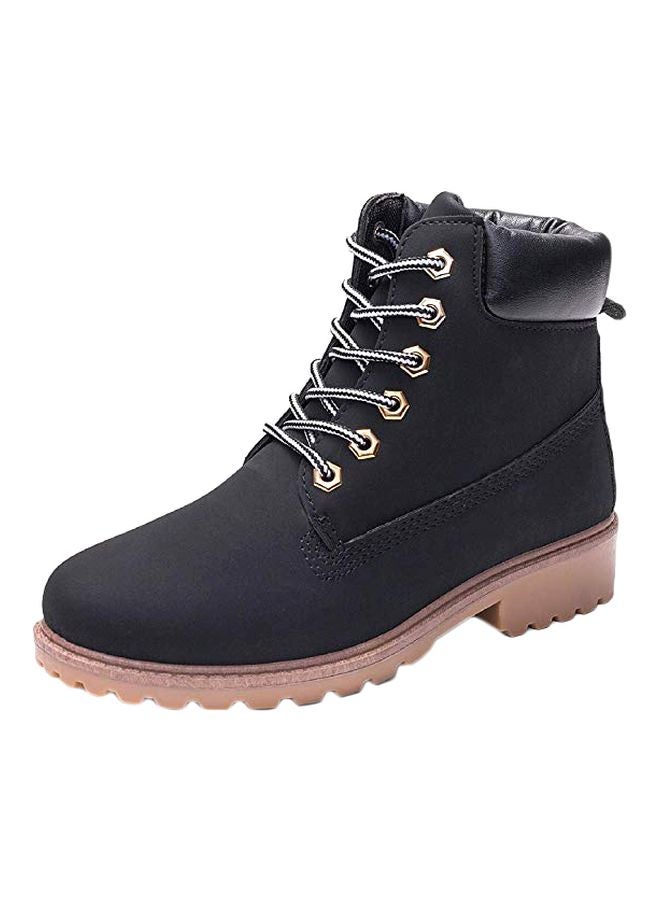 Faux Leather Lace-Up Boots Black/Brown  - Image 1