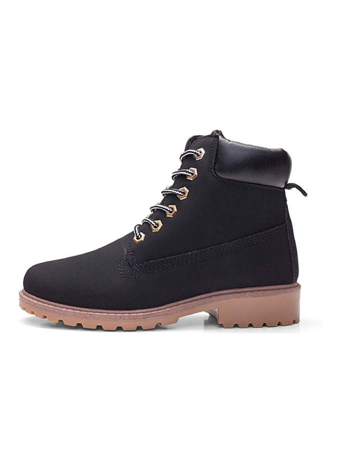 Faux Leather Lace-Up Boots Black/Brown  - Image 4