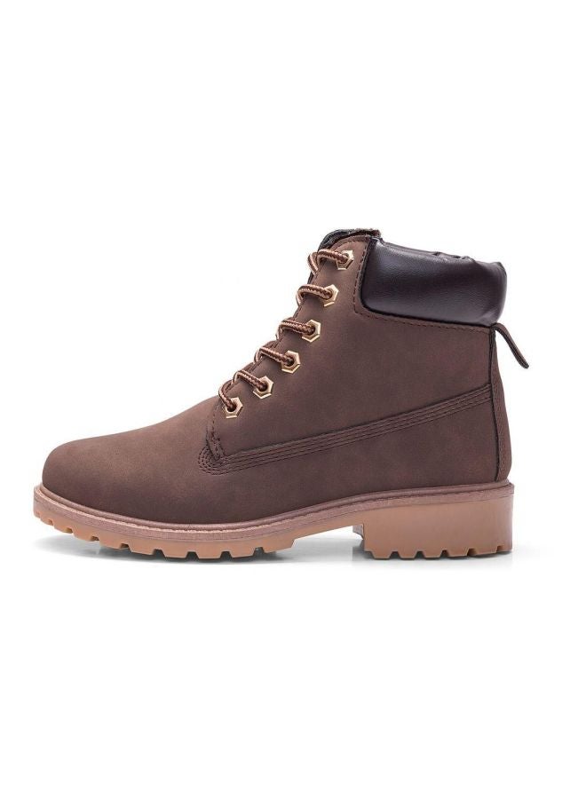 Faux Leather Lace-Up Boots Brown  - Image 2