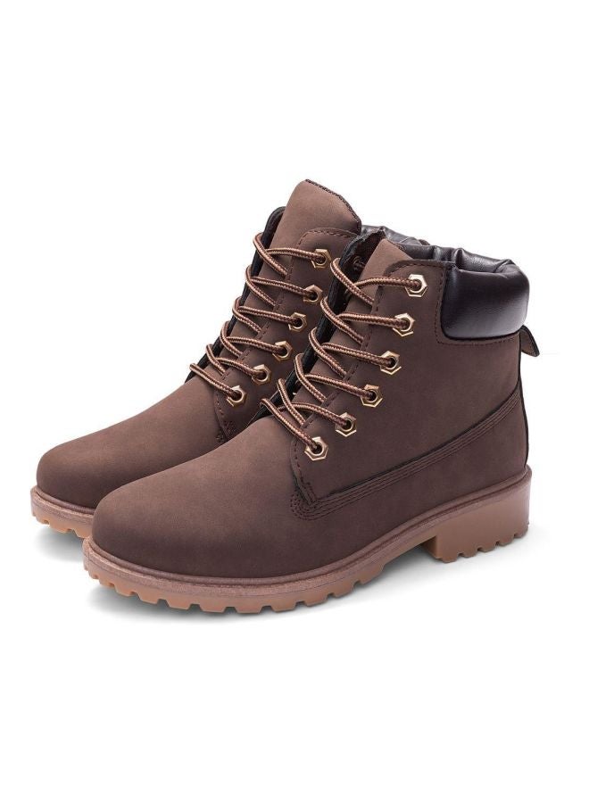 Faux Leather Lace-Up Boots Brown  - Image 3