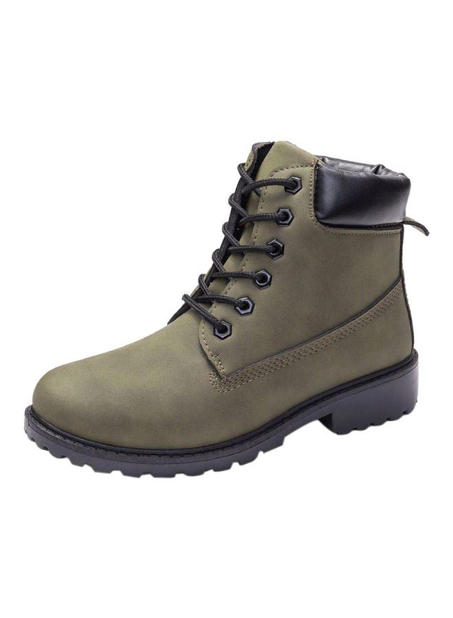 Faux Leather Lace-Up Boots Green  - Image 1