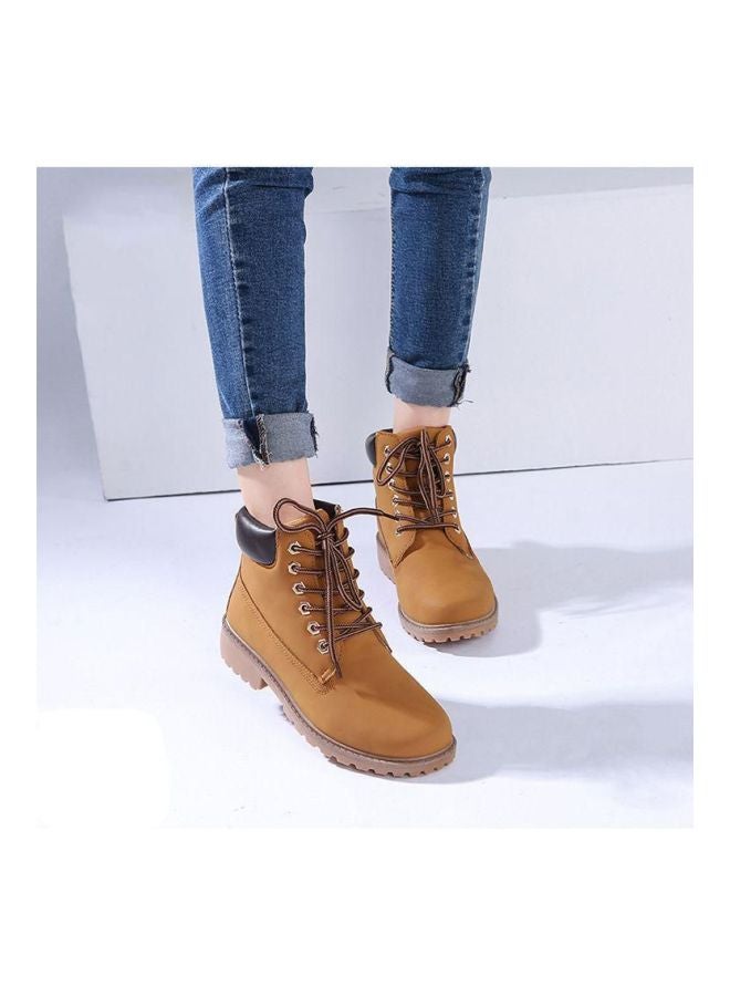 Faux Leather Lace-Up Boots Brown  - Image 5