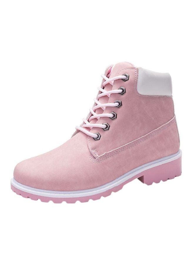 Lace-Up Faux Leather Boot Pink/White  - Image 1