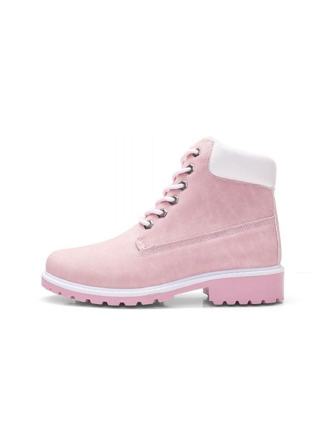 Lace-Up Faux Leather Boot Pink/White  - Image 2