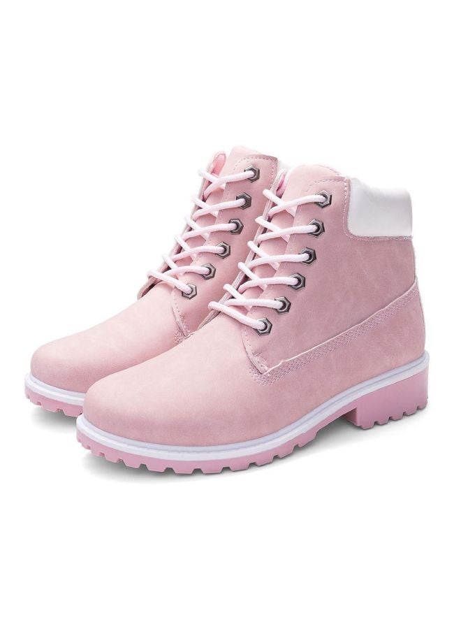 Lace-Up Faux Leather Boot Pink/White  - Image 5