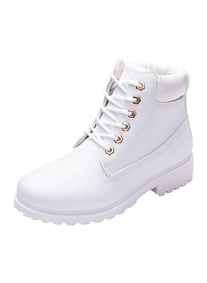 Lace-Up Faux Leather Boot White  - Image 1