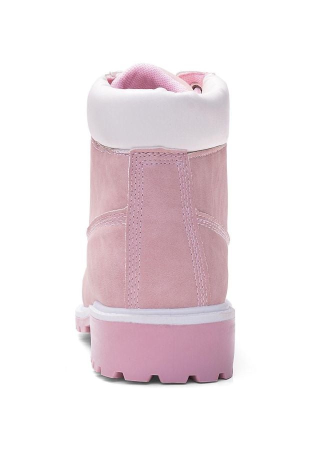 حذاء بوت يغطي الكاحل مزود برباط وردي - Image 4