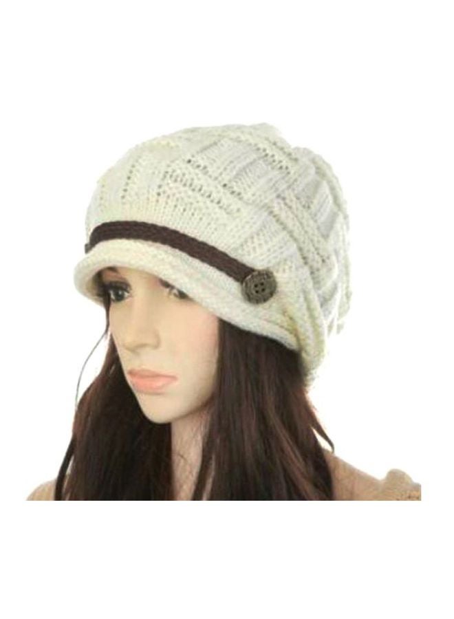 Beret Hat White/Brown 