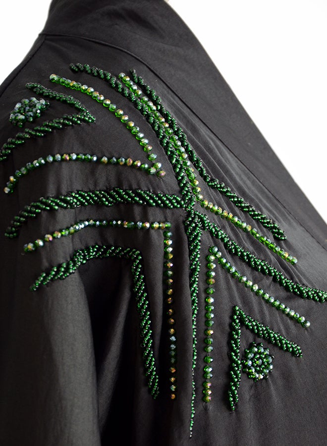 Embellished Long Sleeve Abaya Black/Green  - Image 4