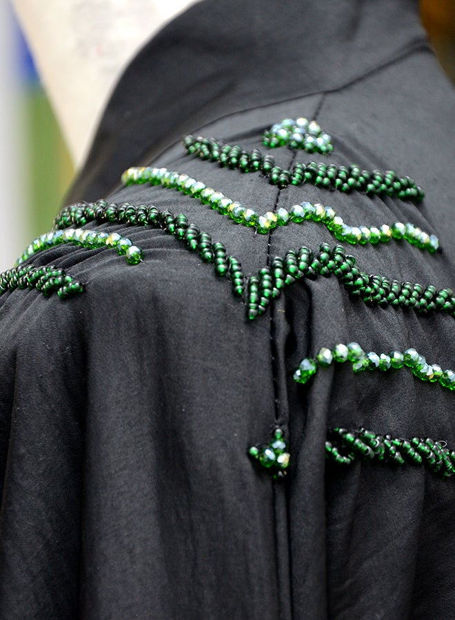 Embellished Long Sleeve Abaya Black/Green  - Image 5