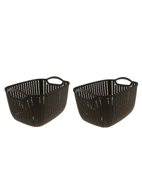 2-Piece Weaving Rattan Storage Basket Set Dark Grey