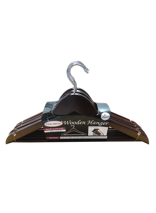 Feelings 6-Piece Wooden Hanger Set Brown/Silver - Image 1