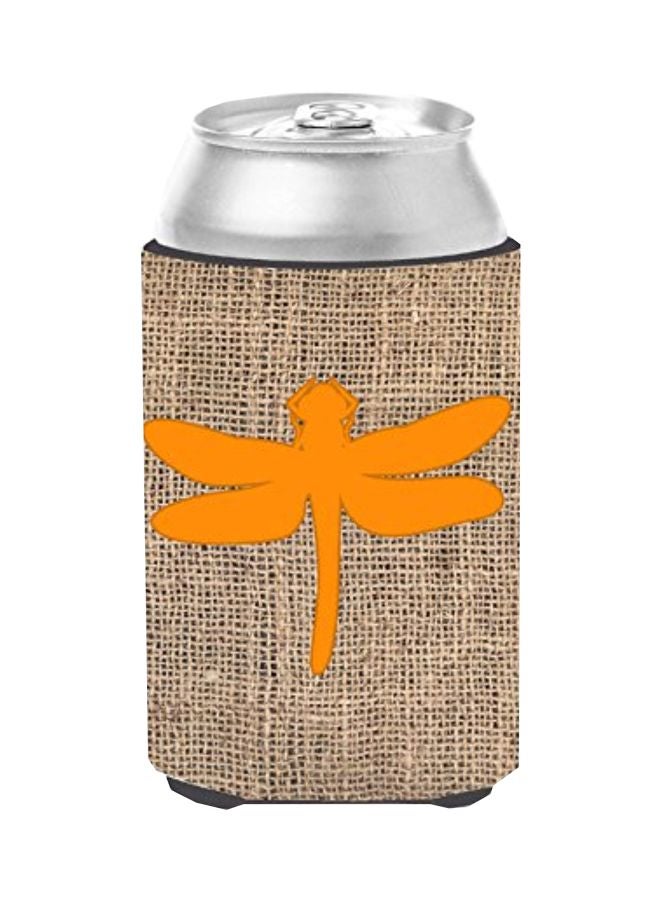 Dragonfly Burlap And Printed Beverage Hugger Beige/Orange