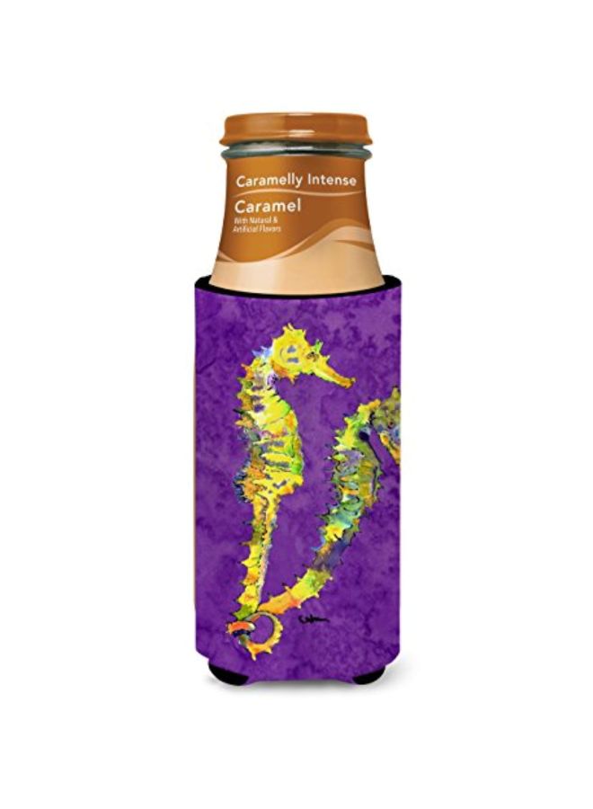 Seahorse Couple Printed Beverage Insulated Cover Purple/Yellow/Green 4x0.2x6.5inch