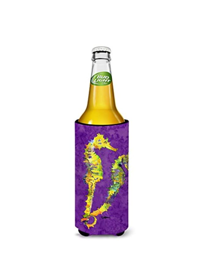 Seahorse Couple Printed Beverage Insulated Cover Purple/Yellow/Green 4x0.2x6.5inch