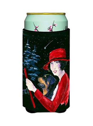 Lady driving With Her Rottweiler Tall Boy Printed Bottle Insulator Hugger Black/Red/White 5x0.5x6inch - v1578307979/N33582362A_1