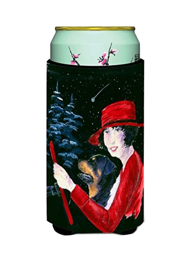 Lady driving With Her Rottweiler Tall Boy Printed Bottle Insulator Hugger Black/Red/White 5x0.5x6inch