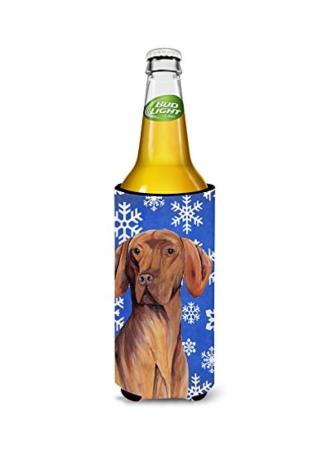 Vizsla Winter Snowflakes Holiday Printed Beverage Hugger Brown/Blue 4x0.2x6.5inch