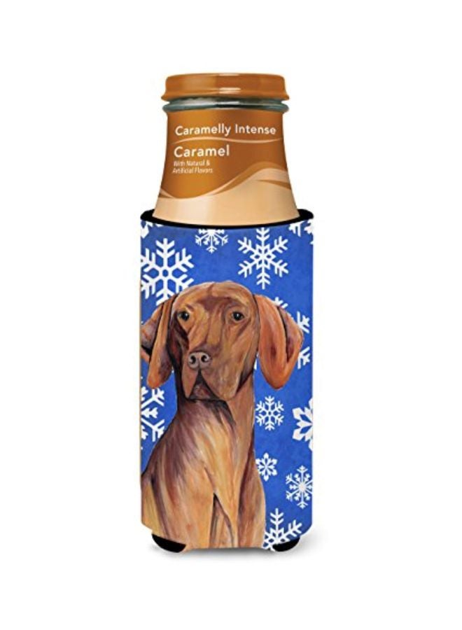 Vizsla Winter Snowflakes Holiday Printed Beverage Hugger Brown/Blue 4x0.2x6.5inch