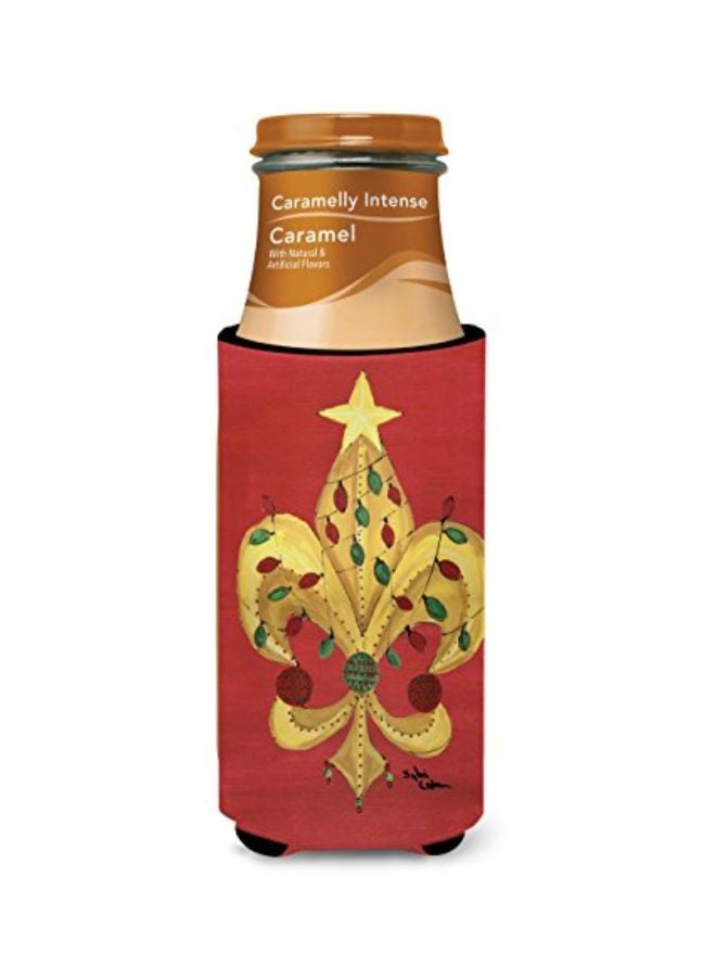 Caroline's Treasures - Tree With Lights Fleur De Lis Printed Insulated Beverage Cover Red/Yellow/Green 4x0.2x6.5inch - Image 1