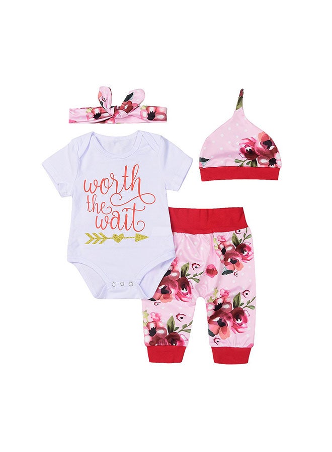 4-Piece Printed Jumpsuit Set White/Pink/Green - Image 1