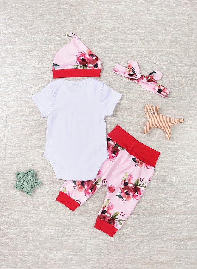 4-Piece Printed Jumpsuit Set White/Pink/Green - Image 2