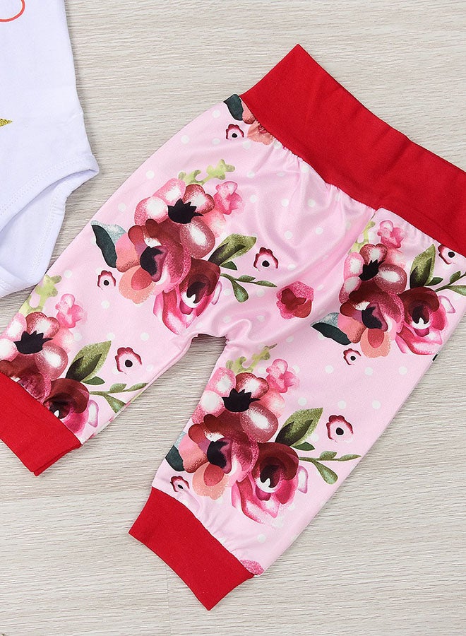 4-Piece Printed Jumpsuit Set White/Pink/Green - Image 4