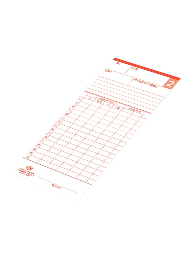 FIS 100-Piece Time Card White/Red - Image 2