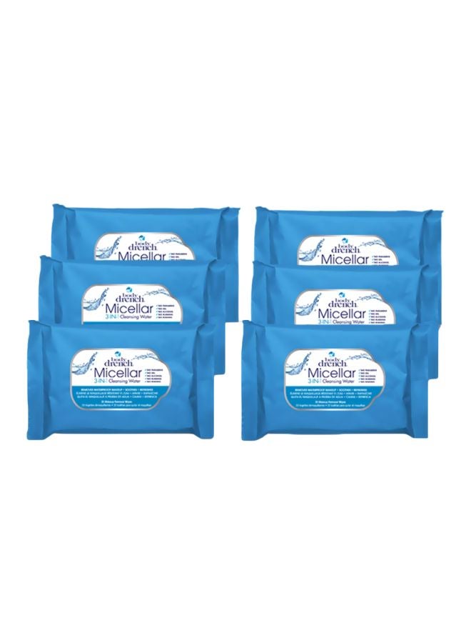 Body Drench Pack Of 6 3-In-1 Makeup Remover Wipes White - Image 1
