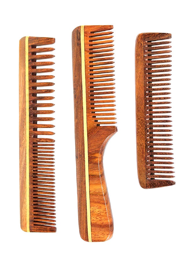 ESPLANADE 3-Piece Sheesham Handmade Wooden Hair Comb Brown 