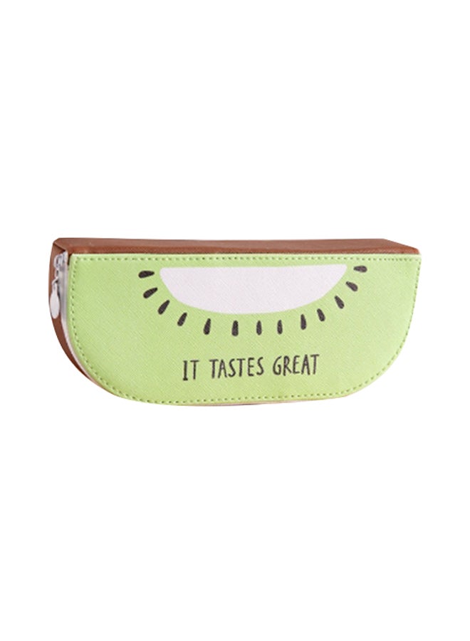 Kawaii Fruit PU Leather School Pencil Case Green/Brown