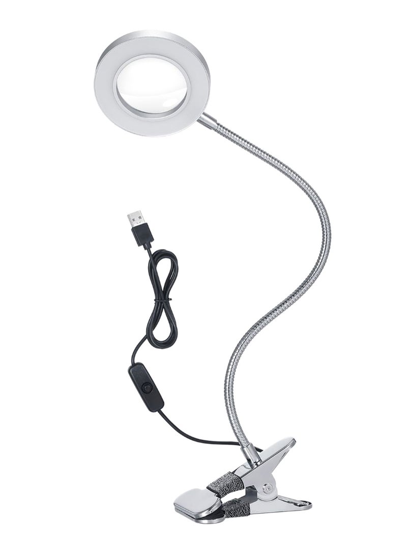 Clip-On Magnifying Glass Desk Lamp Silver/White - Image 1